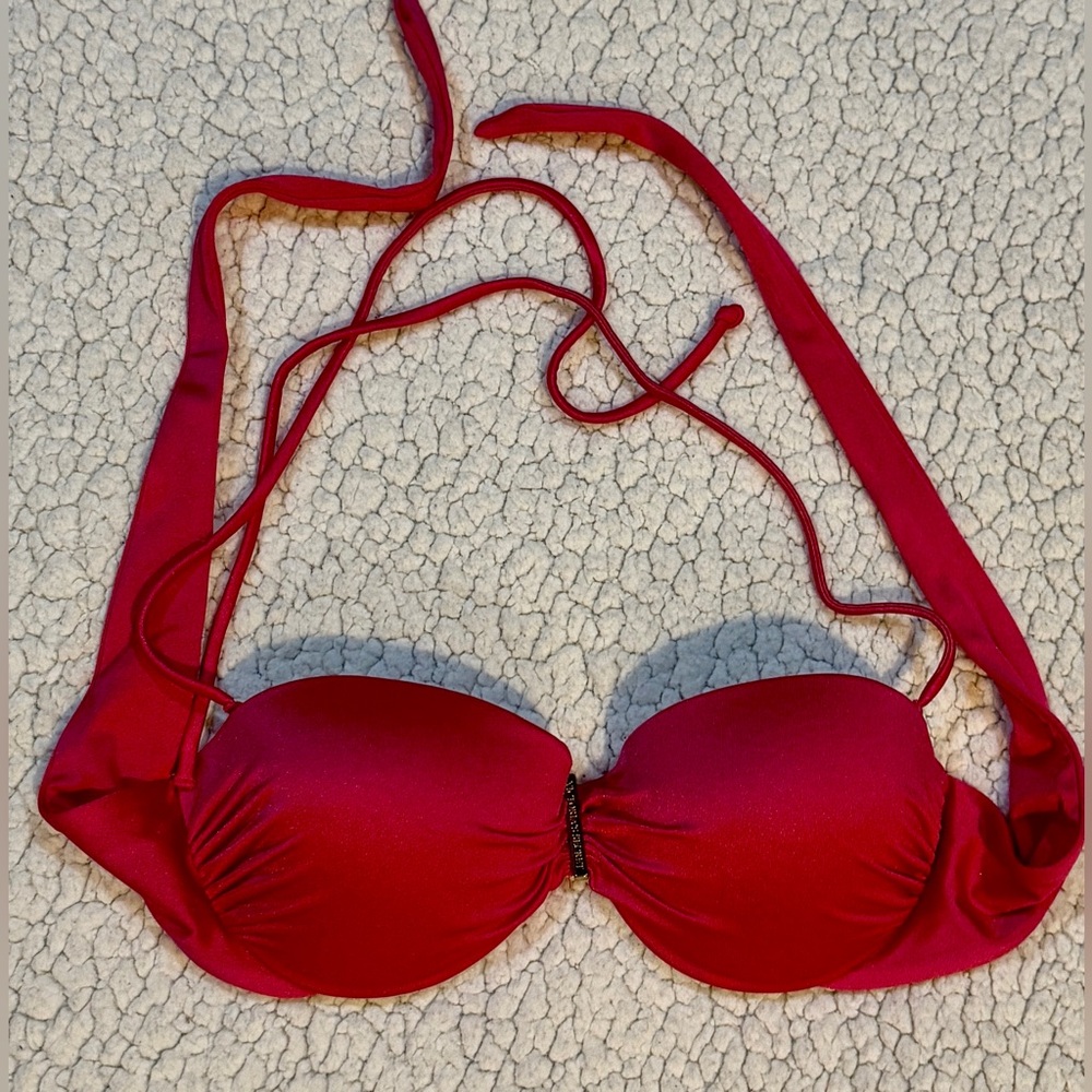 Victoria’s Secret Swim Bikini Top Hot Pink Convertible Strapless Halter Tie 34B